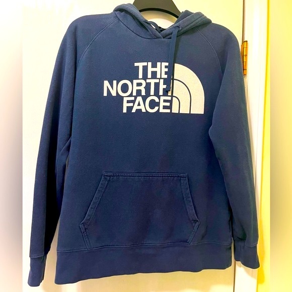 The North Face Tops - The North Face Pullover Hoodie Blue White Logo Women Size Med